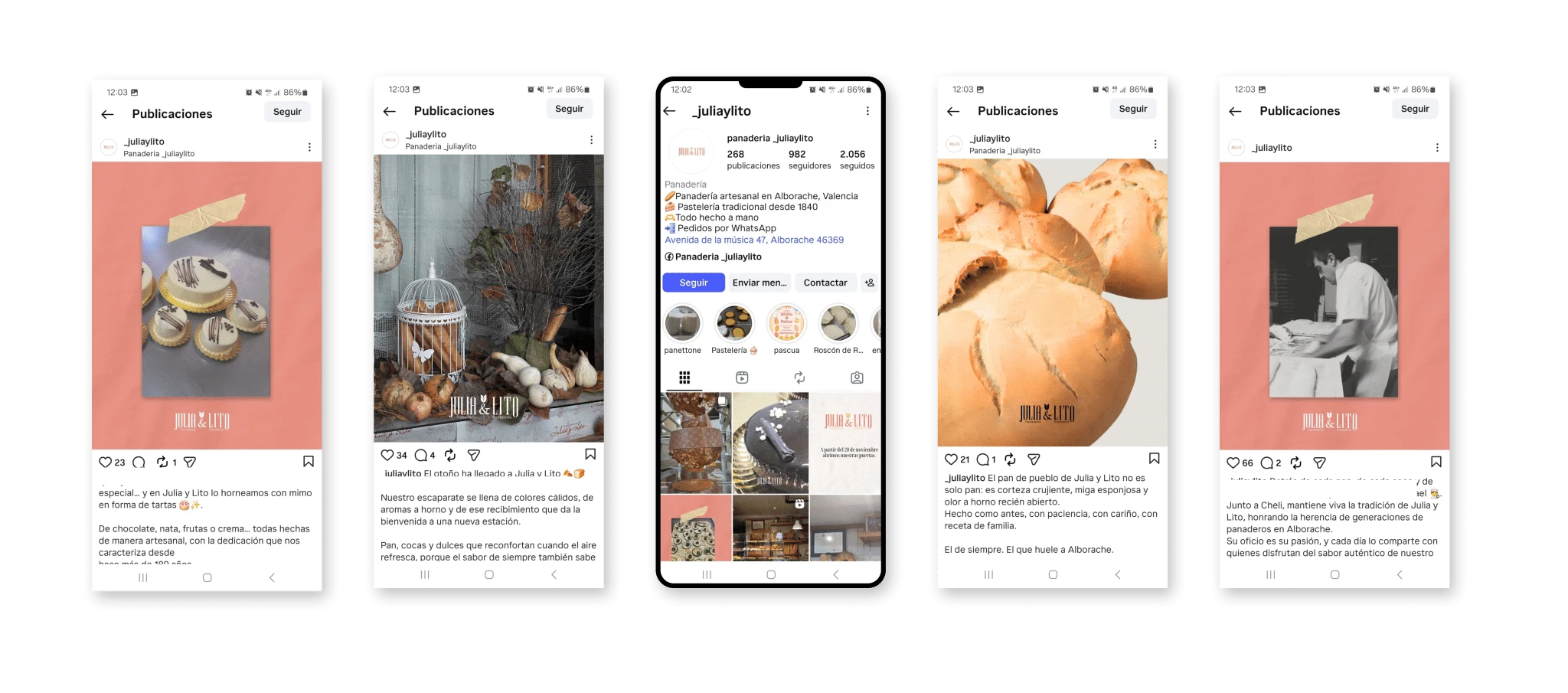 Publicaciones de Instagram y contenido visual de Julia & Lito
